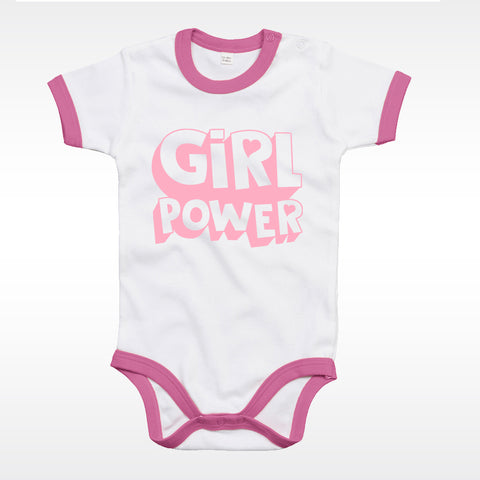 body bébé ilovecustom rose blanc contrast girl power rose pale