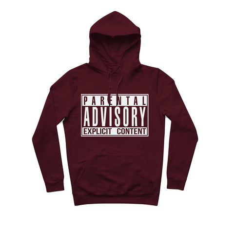 Sweat capuche hiphophood épais parental advisory rouge bordeaux