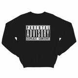 sweat col rond unisex logo PARENTAL ADVISORY EXPLICIT CONTENT blanc