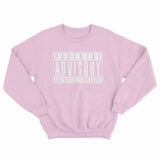 sweat col rond unisex logo PARENTAL ADVISORY EXPLICIT CONTENT blanc